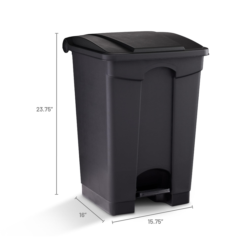 Pemberly Row Plastic Step-On Touchless 12 Gallon Trash Can in Black