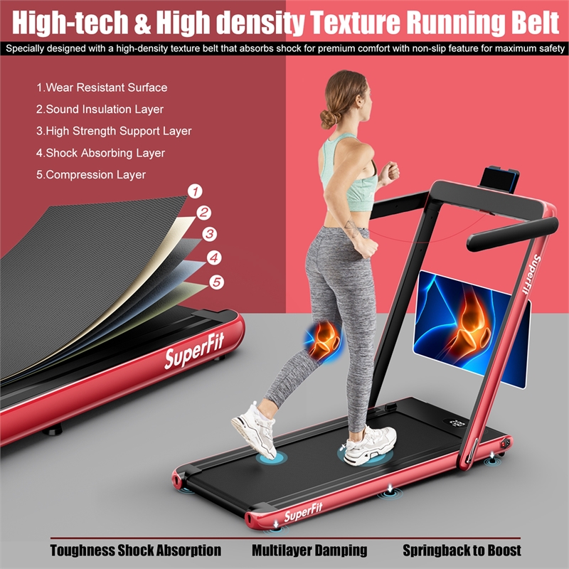 Pemberly Row Up To 7.5MPH 2.25HP Single Display Screen Treadmill in Red