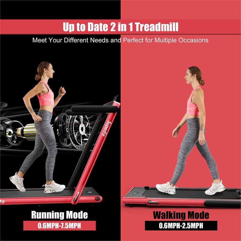 Pemberly Row Up To 7.5MPH 2.25HP Single Display Screen Treadmill in Red