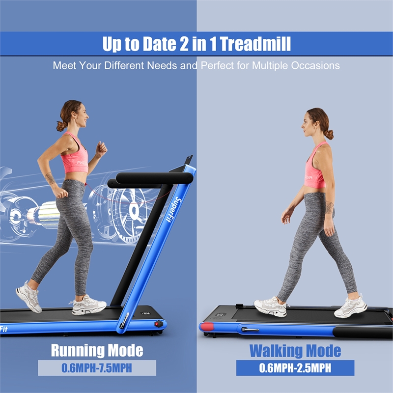 Pemberly Row Up To 7.5MPH 2.25HP Single Display Screen Treadmill in Blue