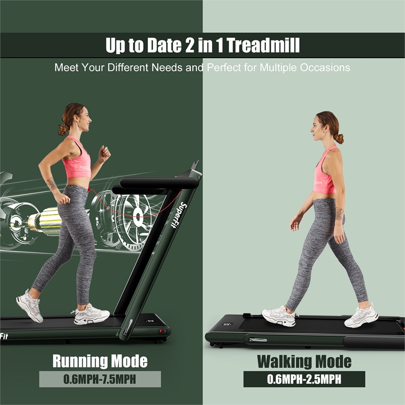 Pemberly Row Up To 7.5MPH 2.25HP Single Display Screen Treadmill in Green