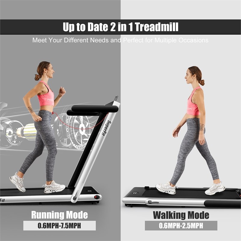 Pemberly Row Up To 7.5MPH 2.25HP Single Display Screen Treadmill in White