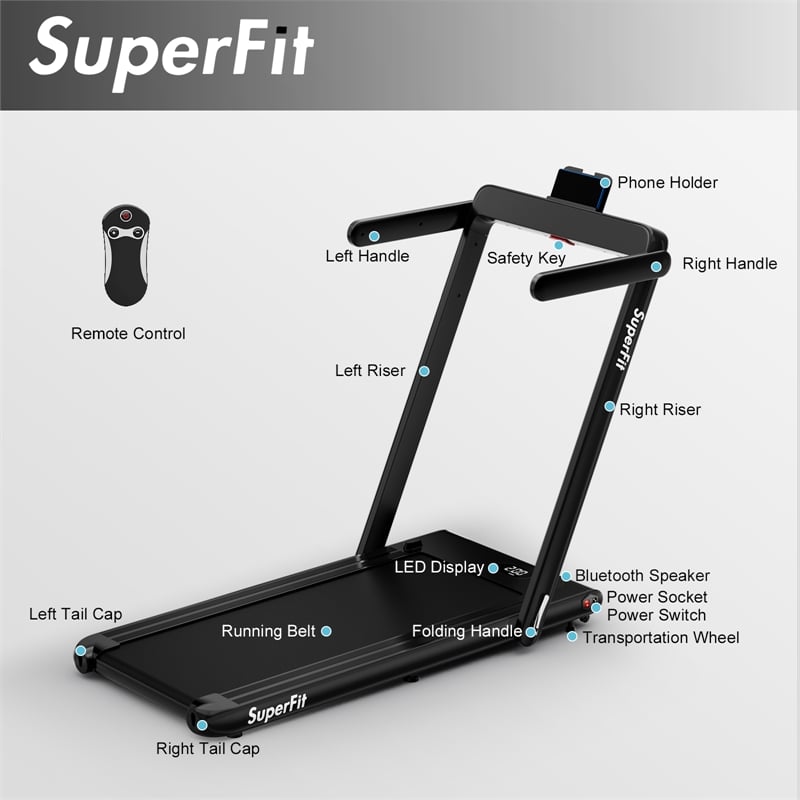 Pemberly Row Up To 7.5MPH 2.25HP Single Display Screen Treadmill in Black