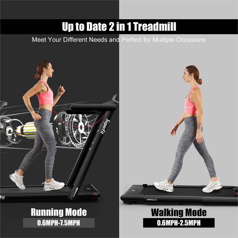 Pemberly Row Up To 7.5MPH 2.25HP Single Display Screen Treadmill in Black