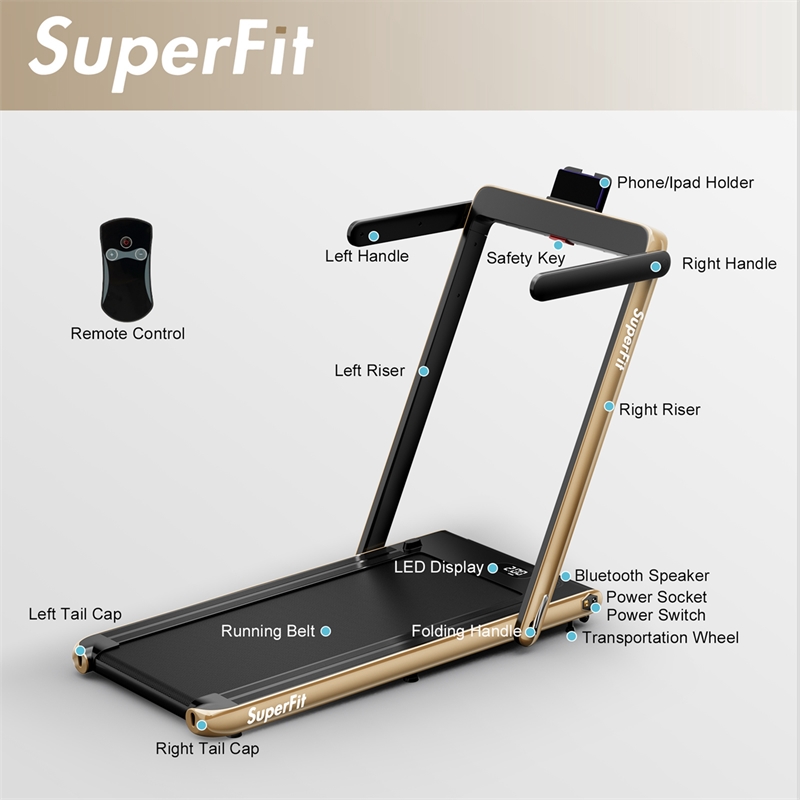 Pemberly Row Up To 7.5MPH 2.25HP Single Display Screen Treadmill in Yellow