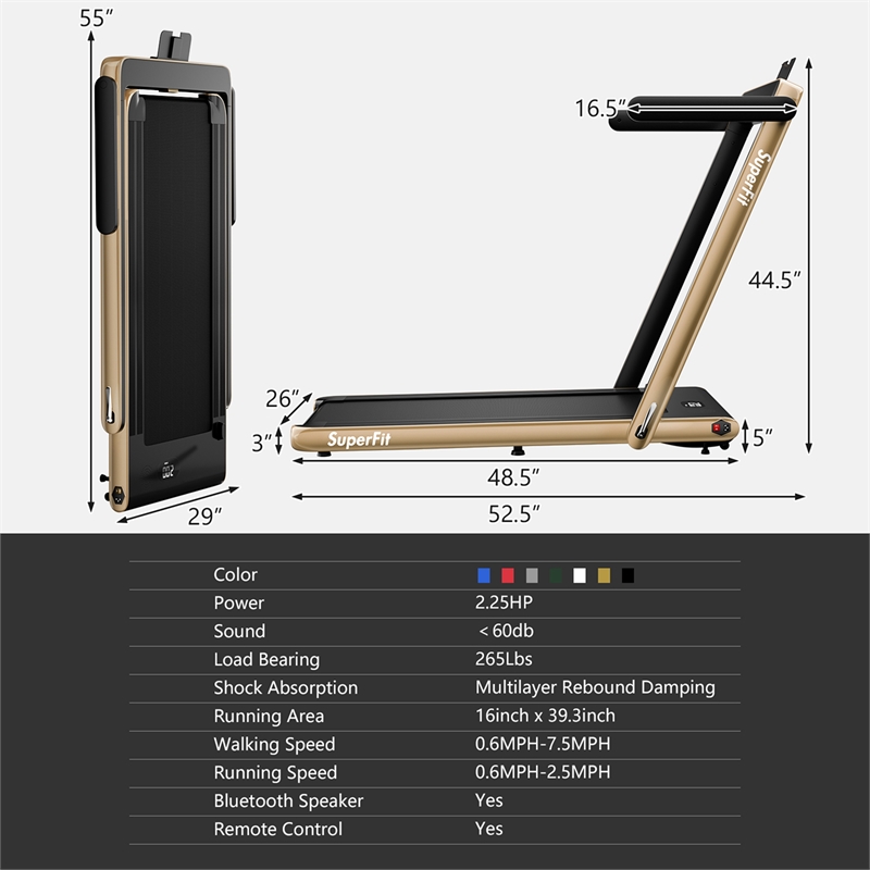 Pemberly Row Up To 7.5MPH 2.25HP Single Display Screen Treadmill in Yellow