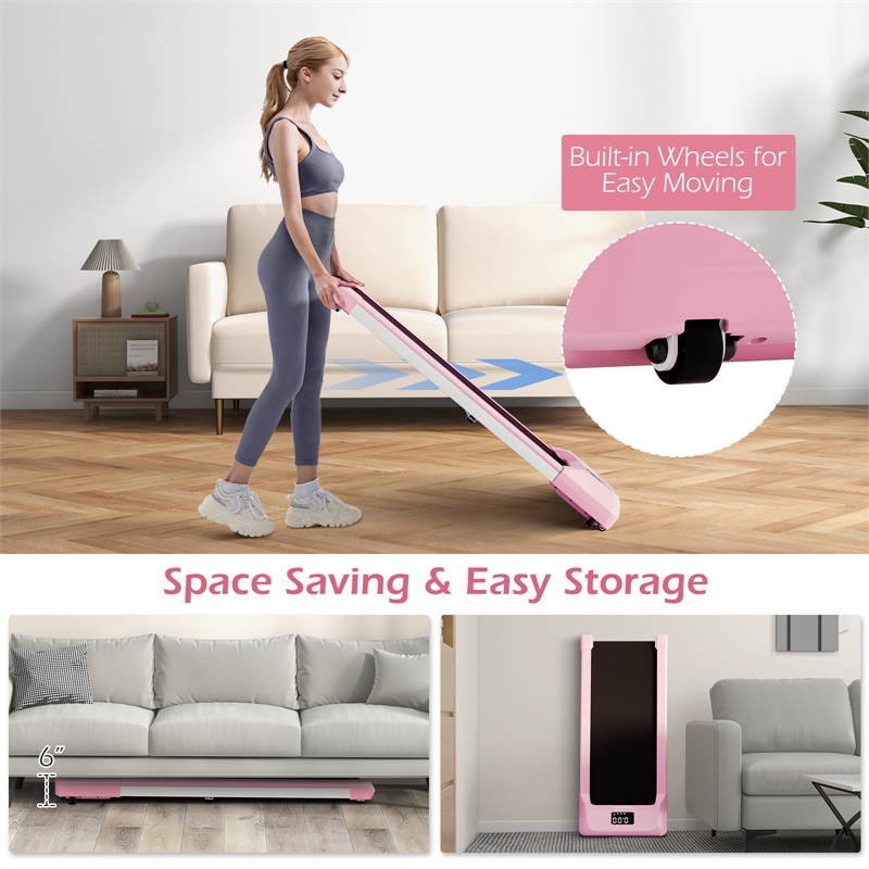 Pemberly Row Walking Pad with 265 lbs Capacity Remote Control Treadmill in Pink