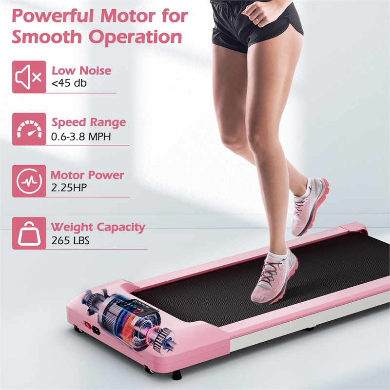Pemberly Row Walking Pad with 265 lbs Capacity Remote Control Treadmill in Pink