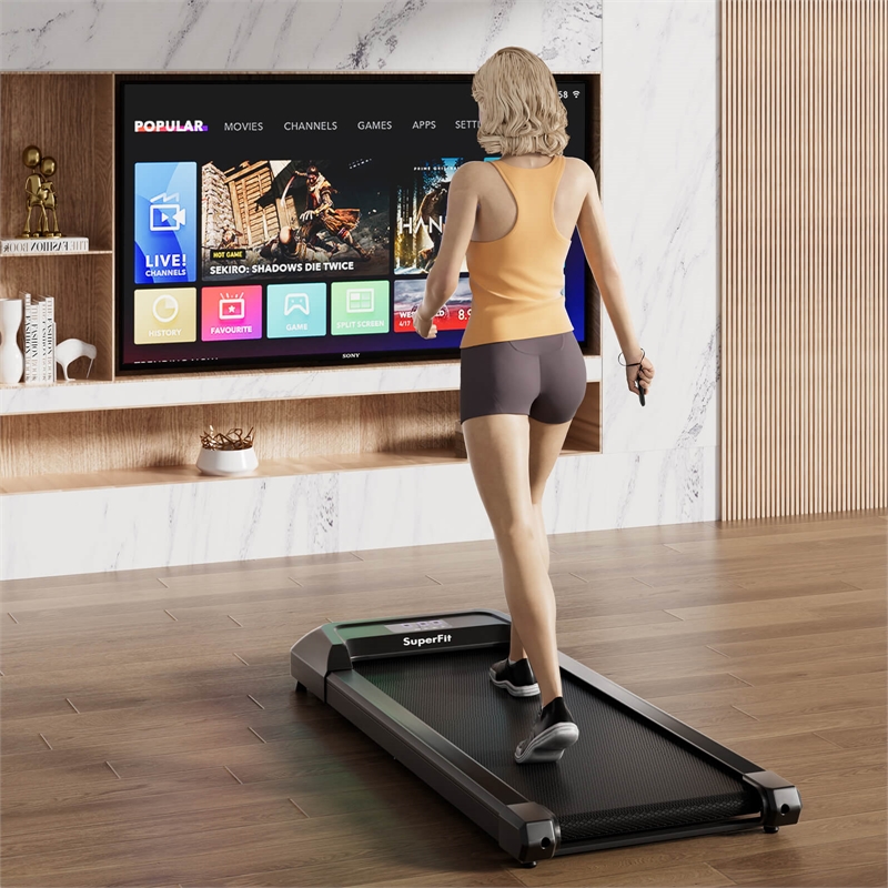 Pemberly Row Walking Pad with 265 lbs Capacity Remote Control Treadmill in Black