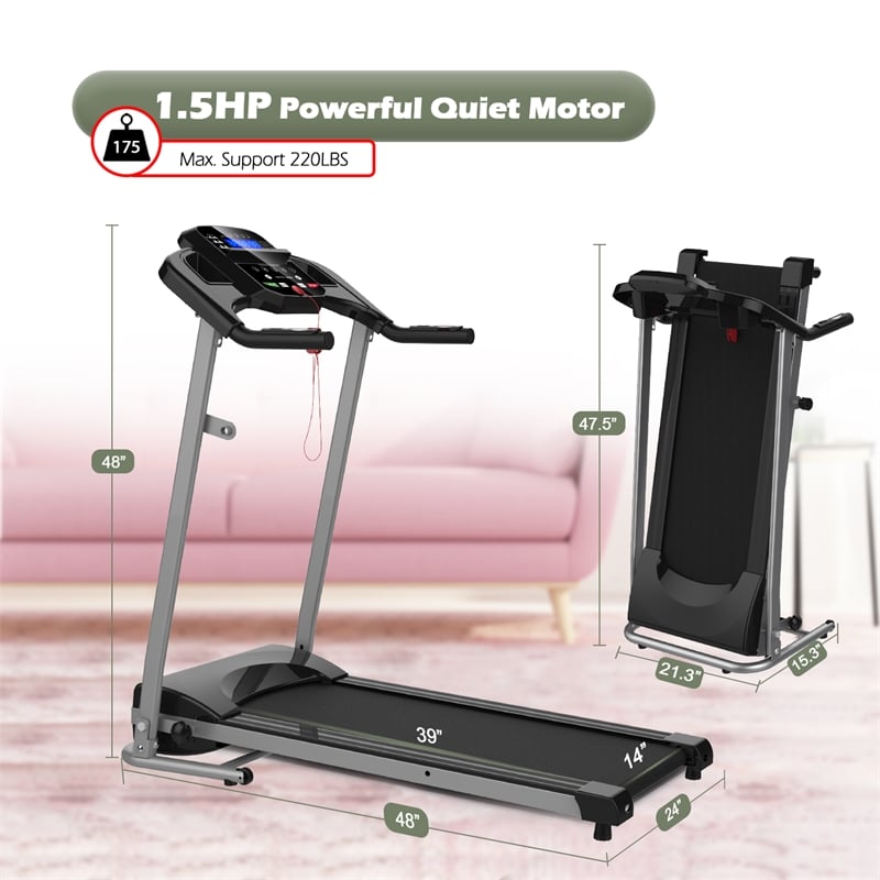 Pemberly Row Folding Treadmill for Small Apartment Electric Motorized Space Save