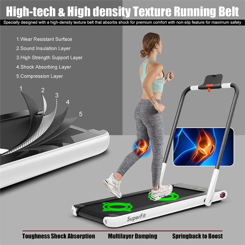 Pemberly Row 2.25HP 2-in-1 White Plastic Folding Treadmill with Remote Control