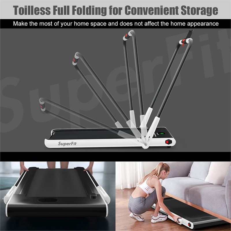 Pemberly Row 2.25HP 2-in-1 White Plastic Folding Treadmill with Remote Control