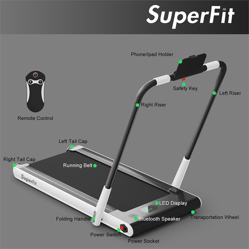 Pemberly Row 2.25HP 2-in-1 White Plastic Folding Treadmill with Remote Control