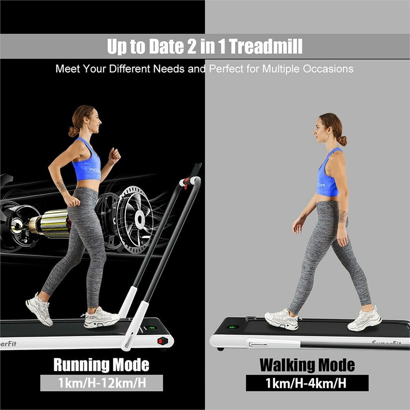 Pemberly Row 2.25HP 2-in-1 White Plastic Folding Treadmill with Remote Control