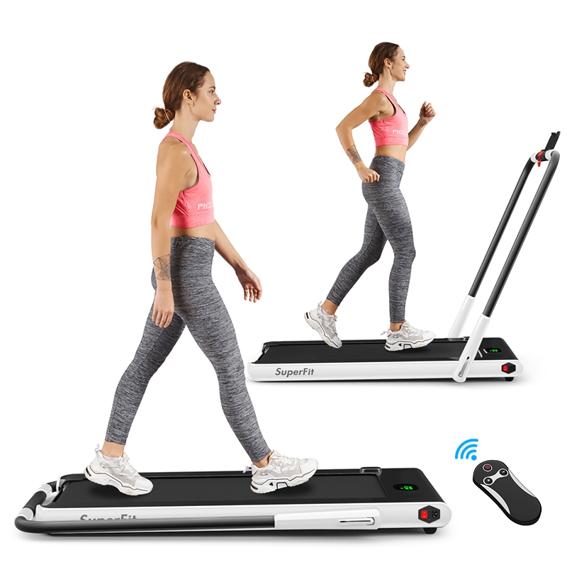 Pemberly Row 2.25HP 2-in-1 White Plastic Folding Treadmill with Remote Control