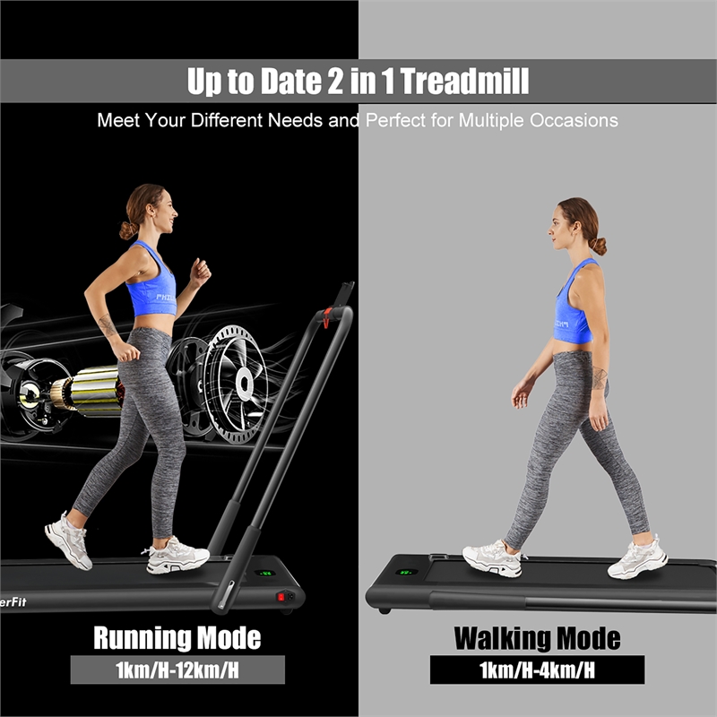 Pemberly Row 2.25HP 2 in 1 Black Plastic Folding Treadmill with Remote Control