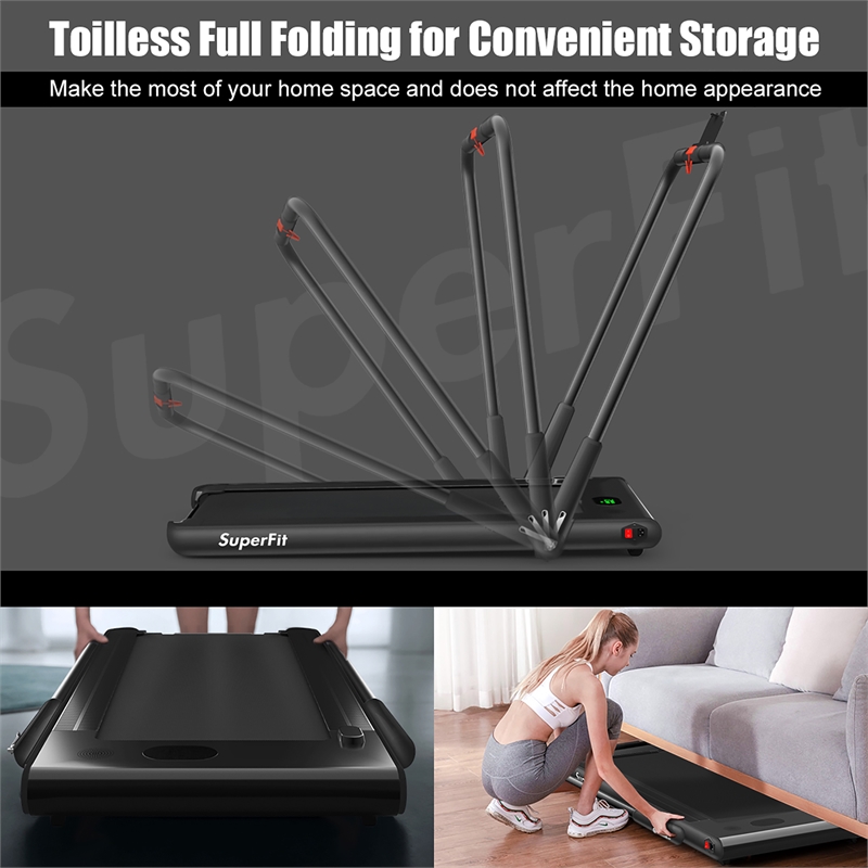 Pemberly Row 2.25HP 2 in 1 Black Plastic Folding Treadmill with Remote Control