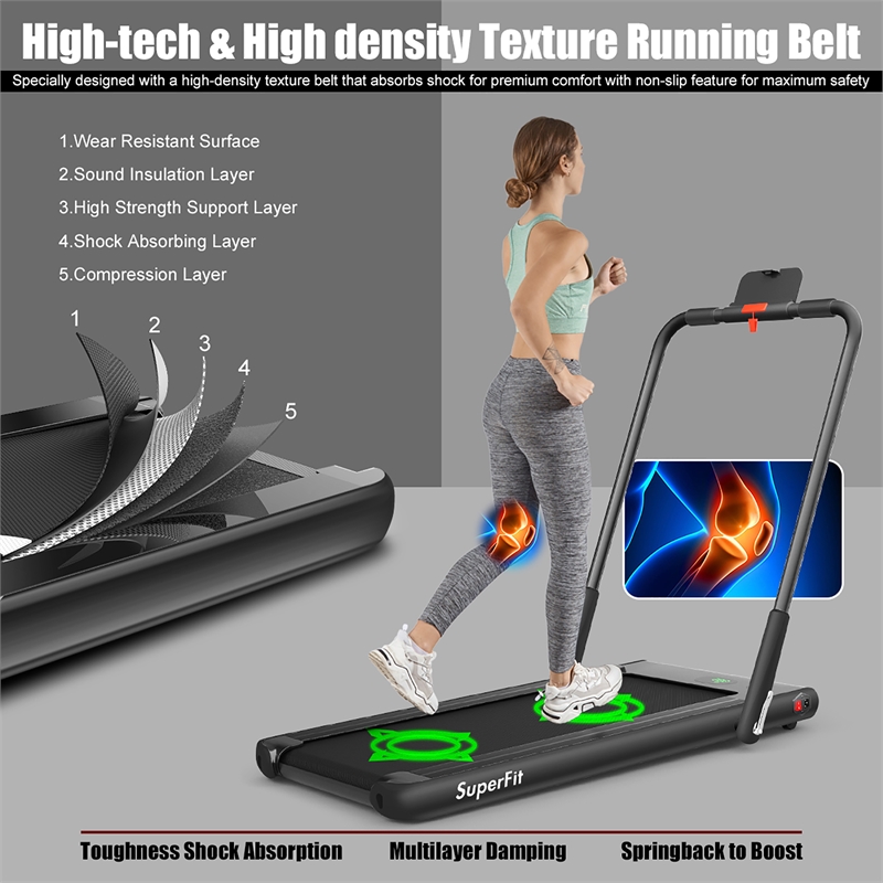 Pemberly Row 2.25HP 2 in 1 Black Plastic Folding Treadmill with Remote Control