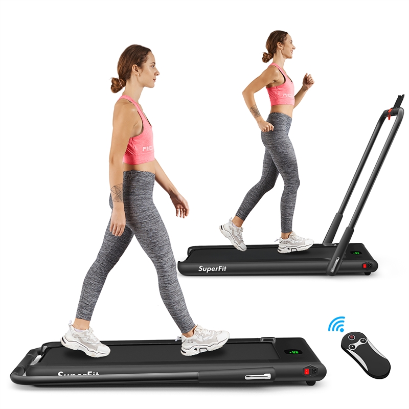 Pemberly Row 2.25HP 2 in 1 Black Plastic Folding Treadmill with Remote Control