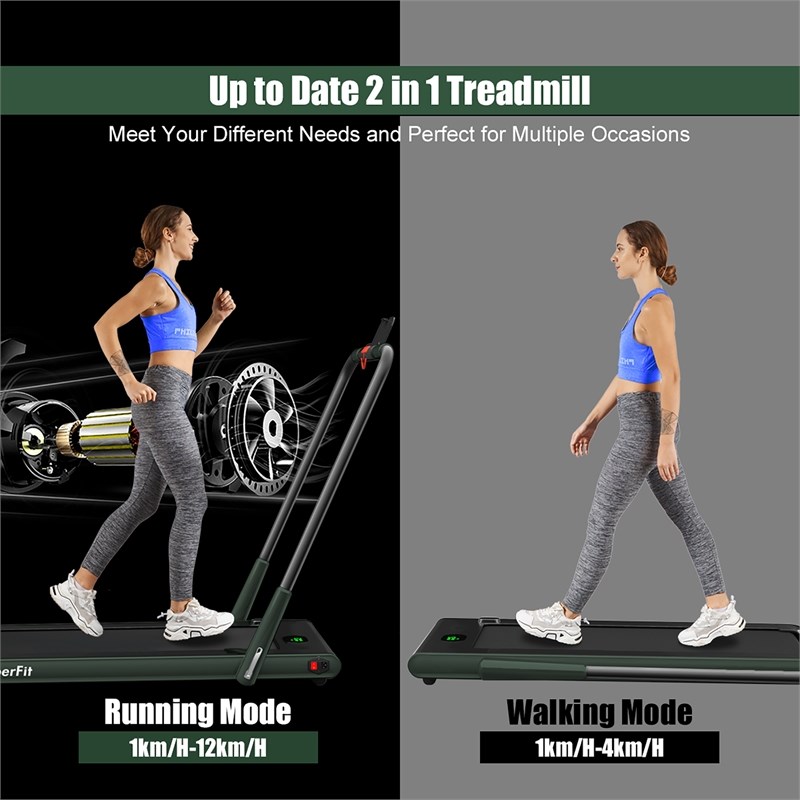 Pemberly Row 2.25HP 2 in 1 Green Plastic Folding Treadmill with Remote Control