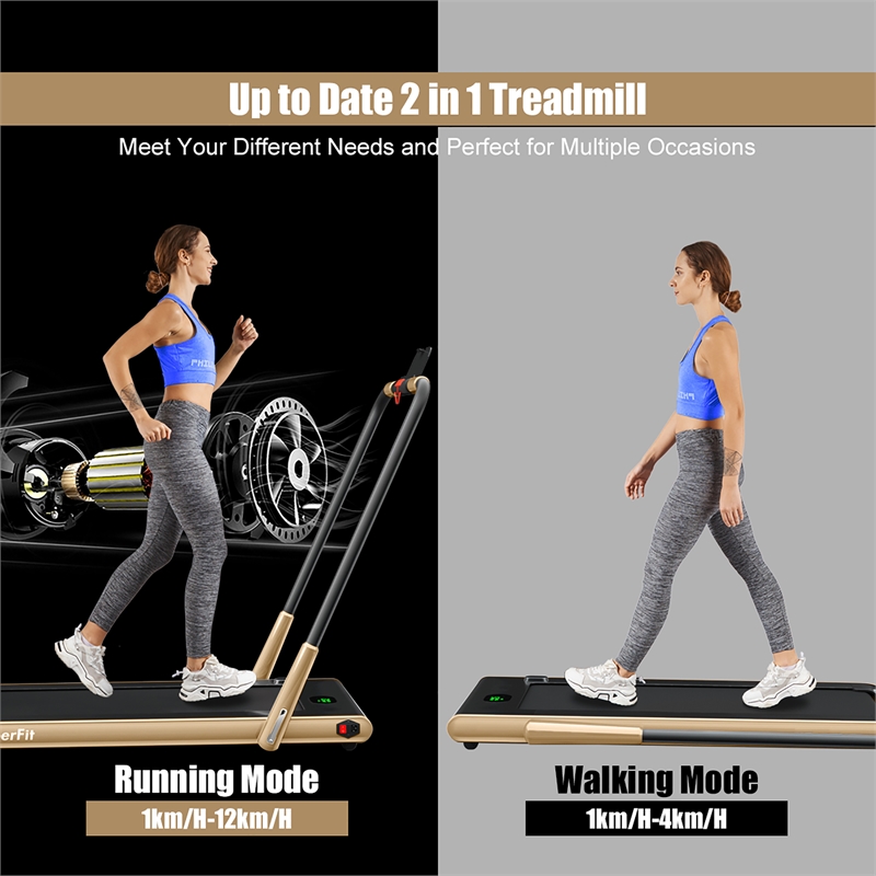 Pemberly Row 2.25HP 2-in-1 Golden Plastic Folding Treadmill with Remote Control