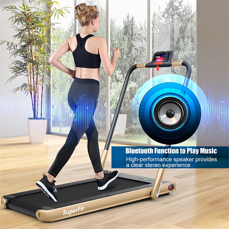 Pemberly Row 2.25HP 2-in-1 Golden Plastic Folding Treadmill with Remote Control