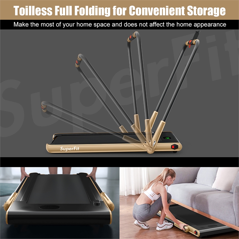 Pemberly Row 2.25HP 2-in-1 Golden Plastic Folding Treadmill with Remote Control