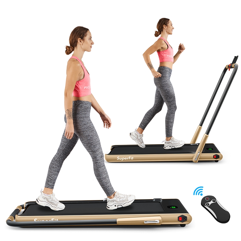 Pemberly Row 2.25HP 2-in-1 Golden Plastic Folding Treadmill with Remote Control