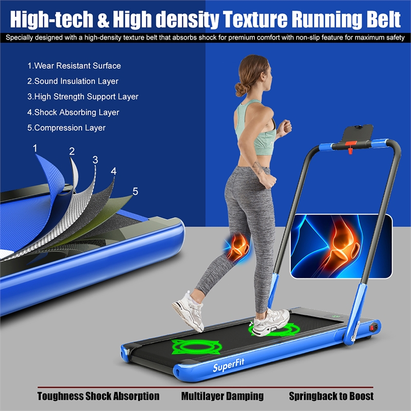 Pemberly Row 2.25HP 2 in 1 Navy Folding Under Desk Treadmill Remote Control