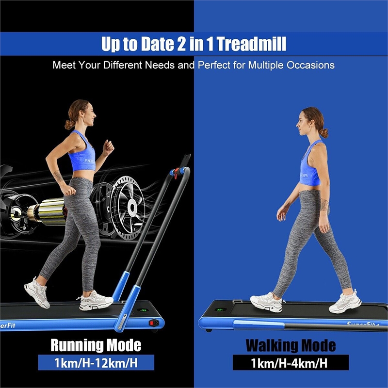 Pemberly Row 2.25HP 2 in 1 Navy Folding Under Desk Treadmill Remote Control