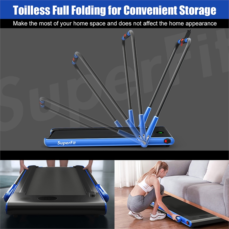 Pemberly Row 2.25HP 2 in 1 Navy Folding Under Desk Treadmill Remote Control