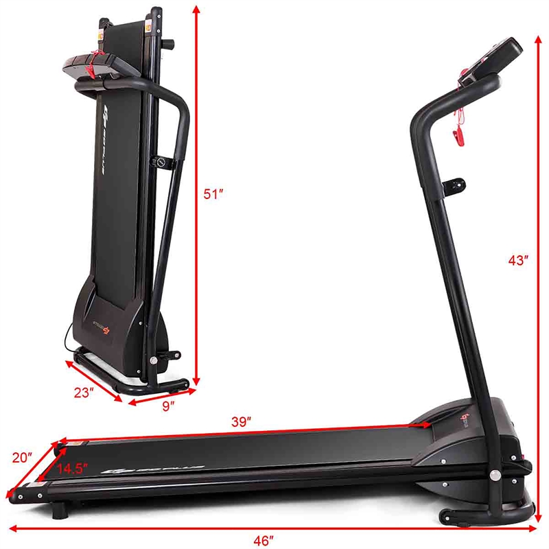 Pemberly Row 1HP Black Electric Treadmill Folding Power Running Fitness Machine