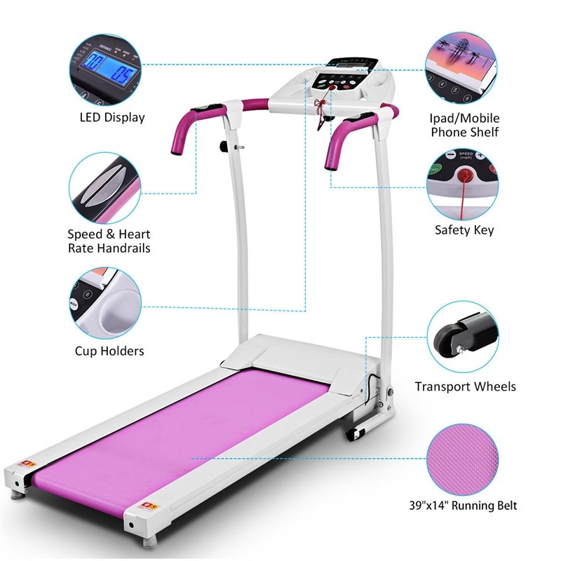 Pemberly Row 800W Pink Folding Treadmill Electric Power Running Fitness Machine