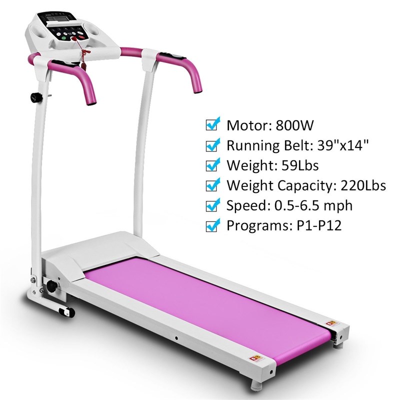 Pemberly Row 800W Pink Folding Treadmill Electric Power Running Fitness Machine