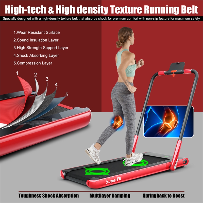 Pemberly Row 2.25HP 2 in 1 Red Folding Under Desk Treadmill with Remote Control