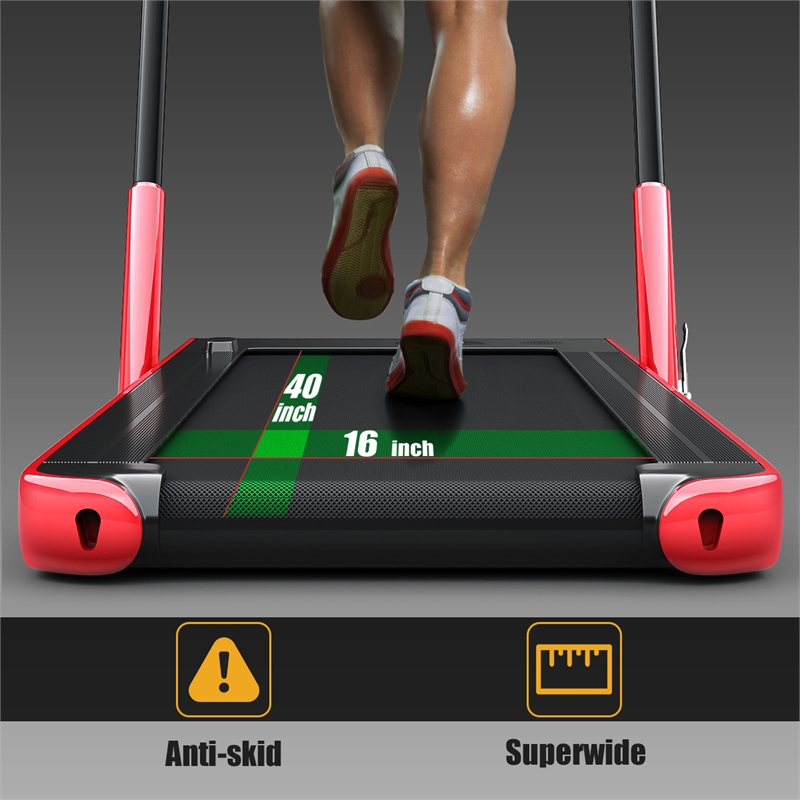 Pemberly Row 2.25HP 2 in 1 Red Folding Under Desk Treadmill with Remote Control