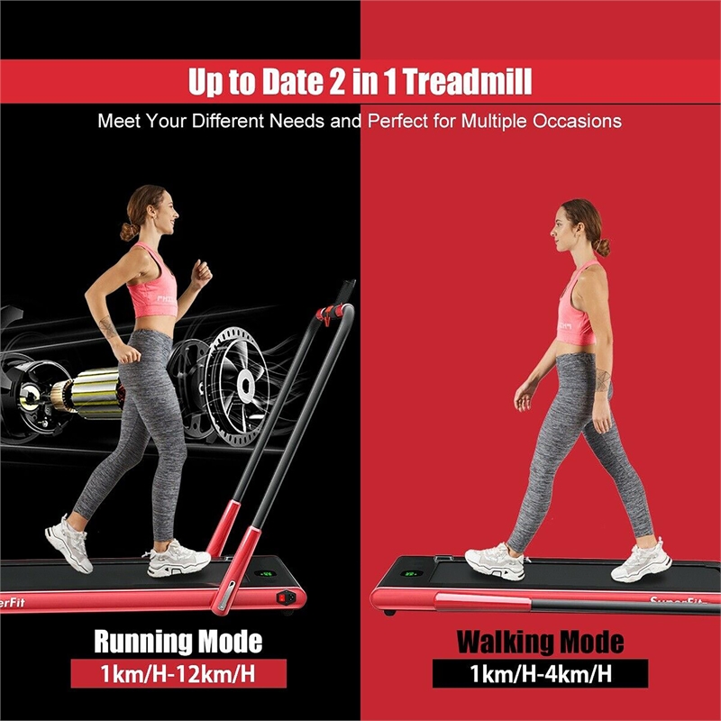 Pemberly Row 2.25HP 2 in 1 Red Folding Under Desk Treadmill with Remote Control