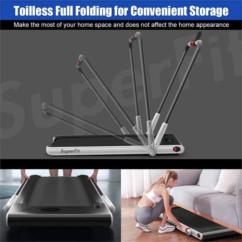 Pemberly Row 2.25HP 2-in-1 Silver Folding Treadmill with Speaker Controller APP