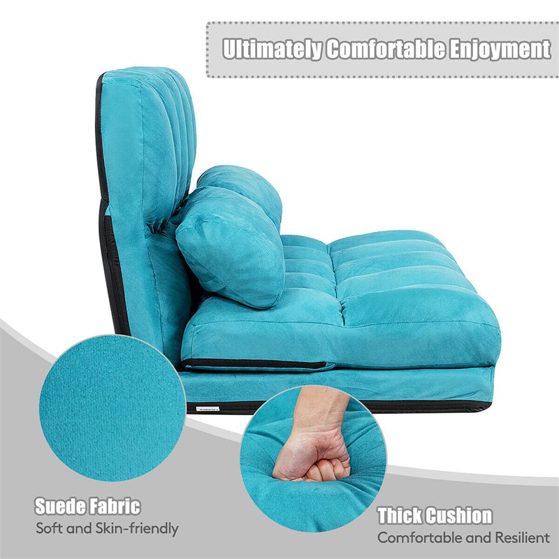 Pemberly Row 6-Position Adjustable Lounge Couch Foldable Floor Sofa Bed in Blue