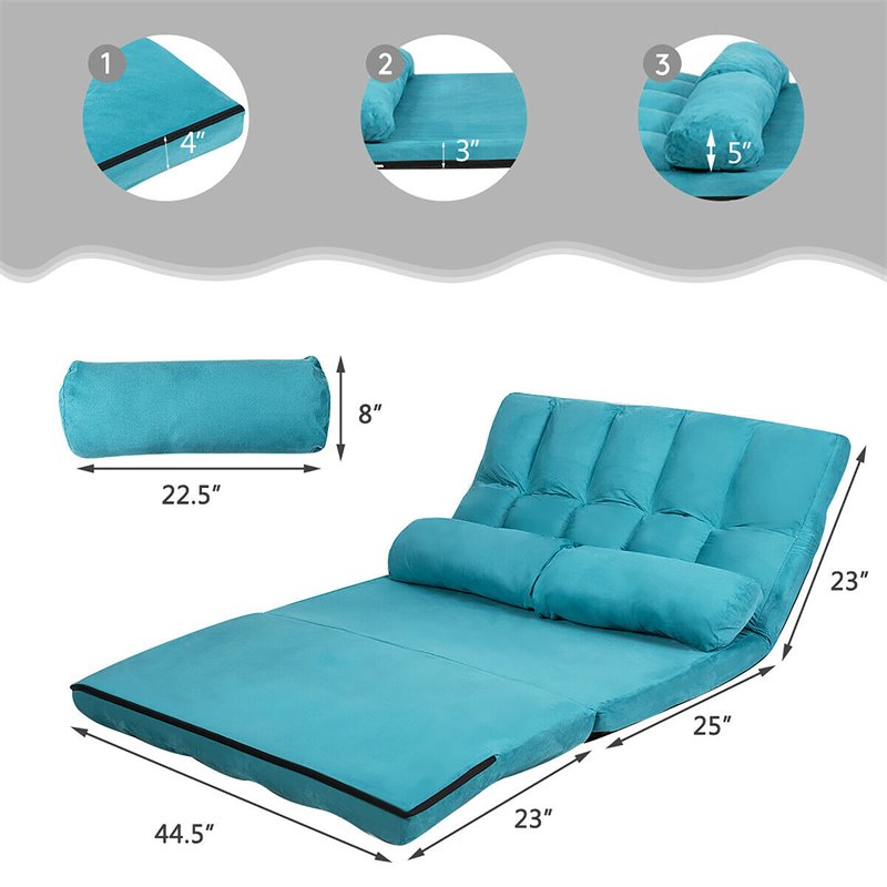 Pemberly Row 6-Position Adjustable Lounge Couch Foldable Floor Sofa Bed in Blue