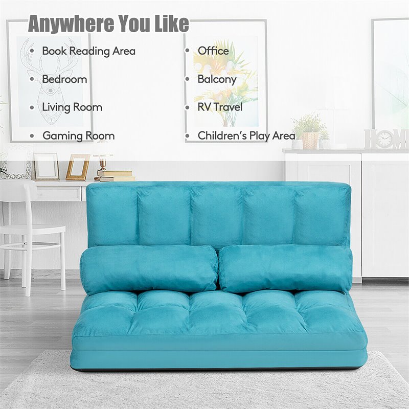 Pemberly Row 6-Position Adjustable Lounge Couch Foldable Floor Sofa Bed in Blue