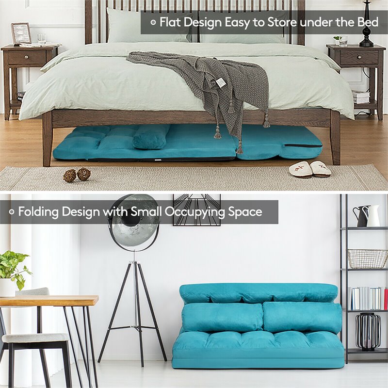 Pemberly Row 6-Position Adjustable Lounge Couch Foldable Floor Sofa Bed in Blue