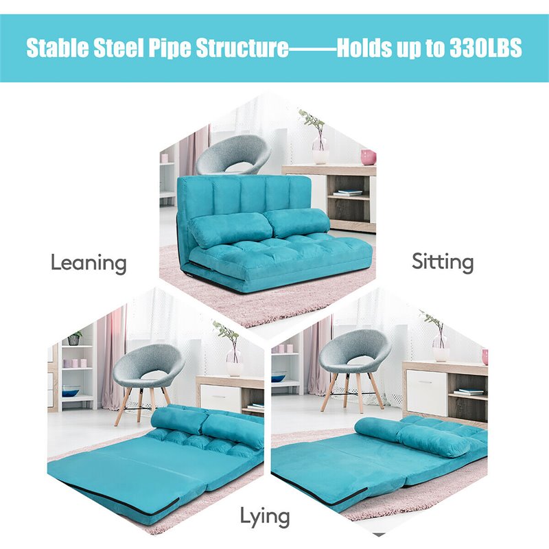 Pemberly Row 6-Position Adjustable Lounge Couch Foldable Floor Sofa Bed in Blue