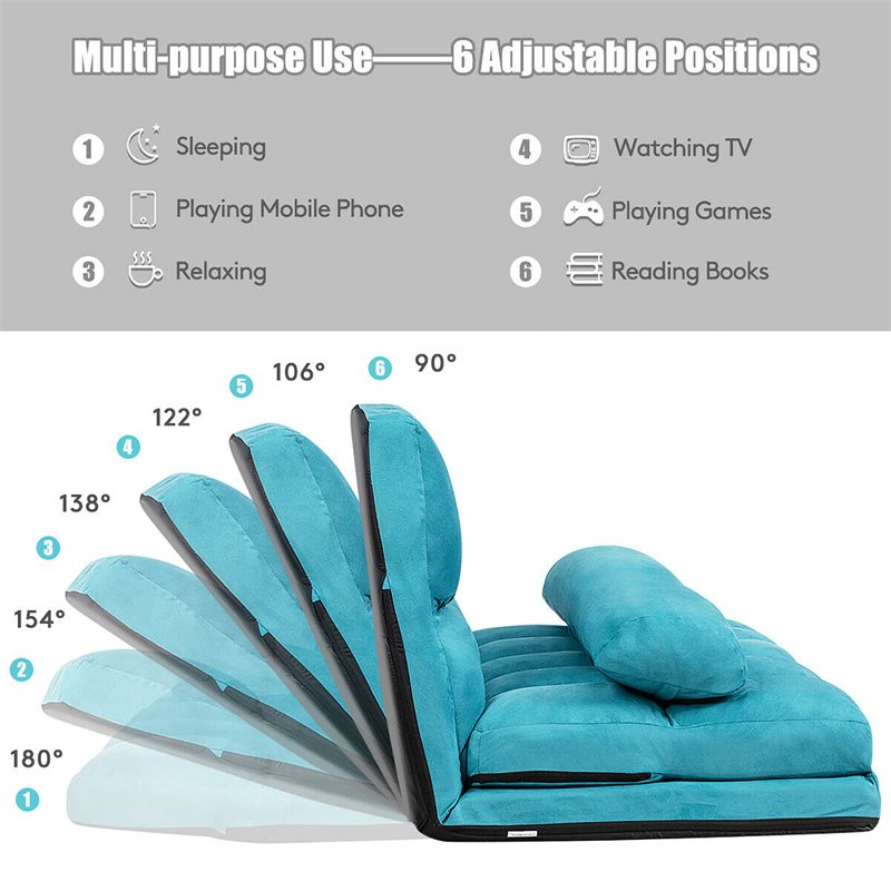 Pemberly Row 6-Position Adjustable Lounge Couch Foldable Floor Sofa Bed in Blue