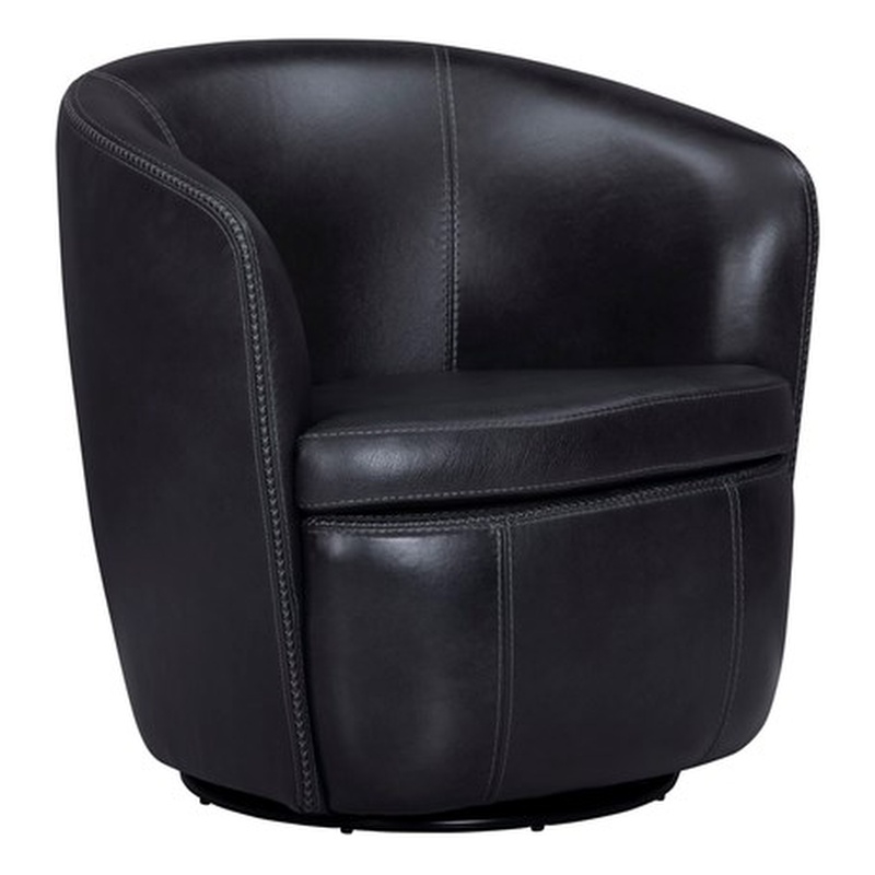 Pemberly Row Vintage Onyx Genuine Italian Leather Swivel Club Chair