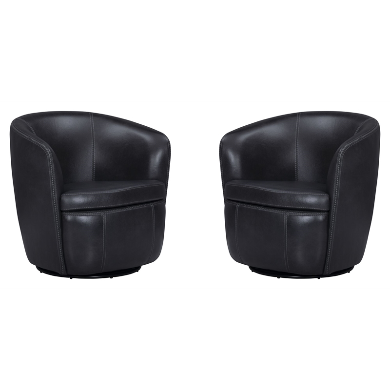 Pemberly Row Vintage Onyx Italian Leather Swivel Club Chair 2 Pack