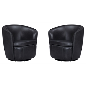 Pemberly Row Vintage Onyx Italian Leather Swivel Club Chair 2 Pack