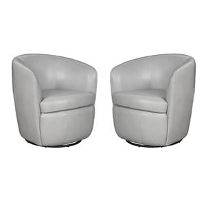 Pemberly Set of 2 Steamboat Ice All Italian Leather Swivel Club Chair
