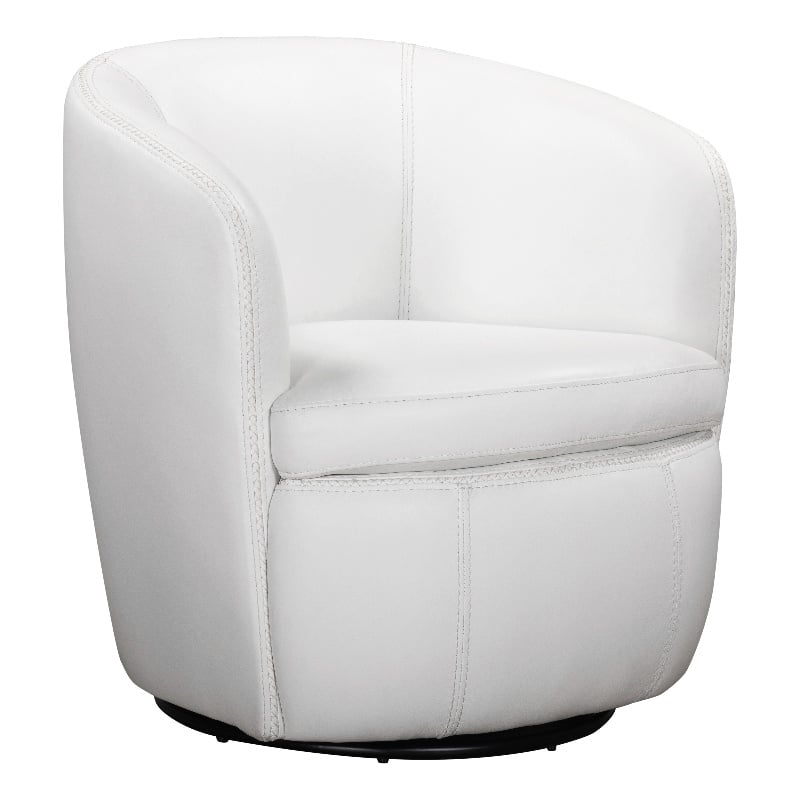 Pemberly Row Set of 2 Snow All Italian Leather Swivel Club Chair