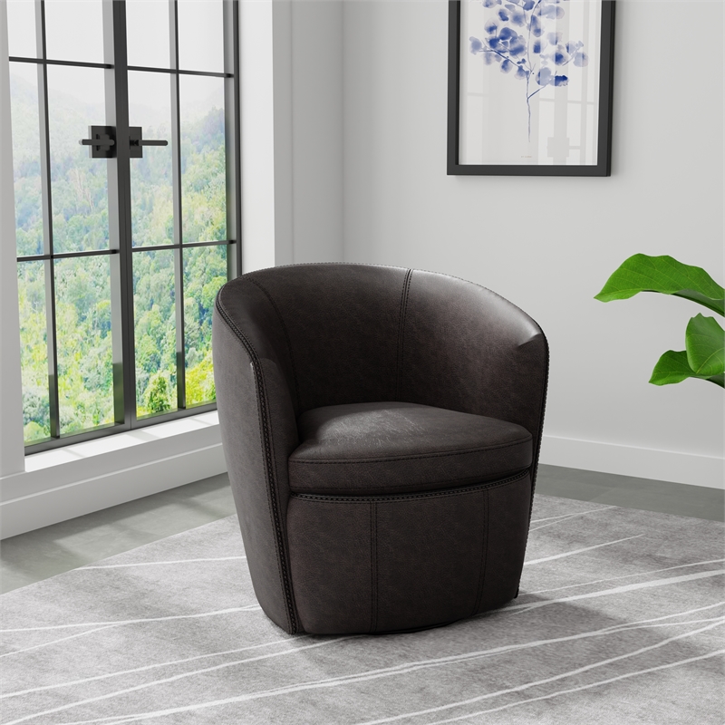 Pemberly Row Set of 2 Vintage Slate All Italian Leather Swivel Club Chair